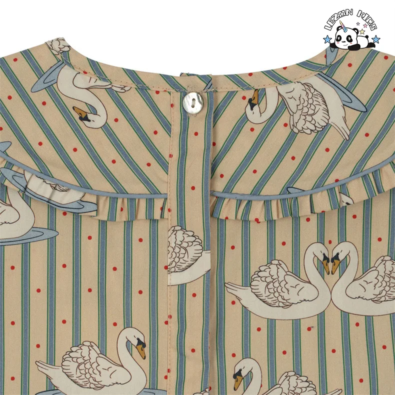 LEZONKIDS - Vestidos Personalizáveis de Alta Qualidade para Meninas com Mangas Longas para Primavera e Outono com Impressão de Cisne e Listras Azuis